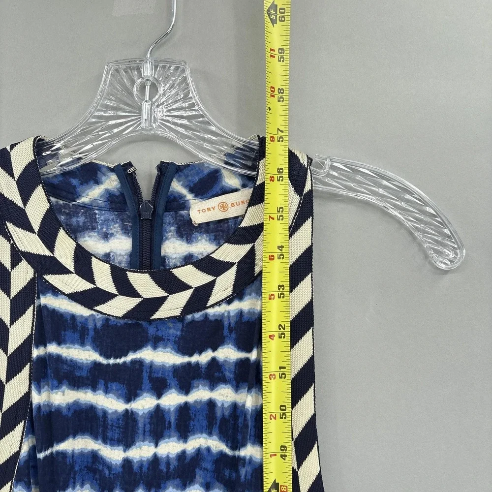 Tory Burch Dress Small Blue Tie Dye Sleeveless Maxi Tank Belted Jersey Boho